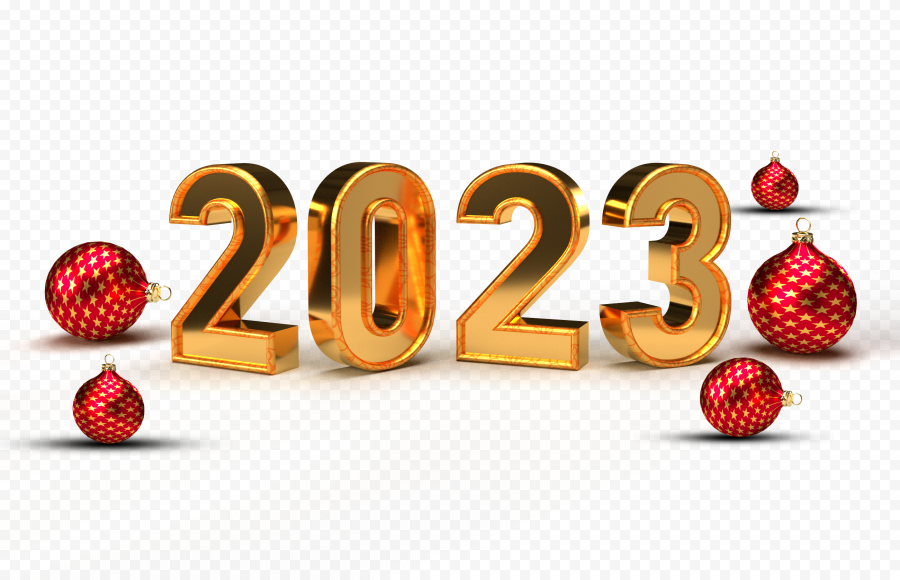 Gold 2023 Illustration Text & Christmas Ornament PNG