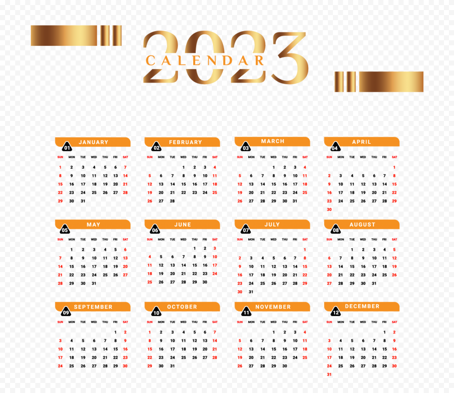 2023 Calendar Gold And Yellow HD PNG