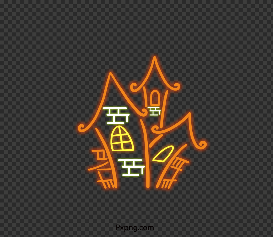 HD Halloween Neon Decoration Castle Transparent Background