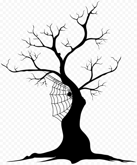 Halloween Black Tree With Spider Web HD PNG