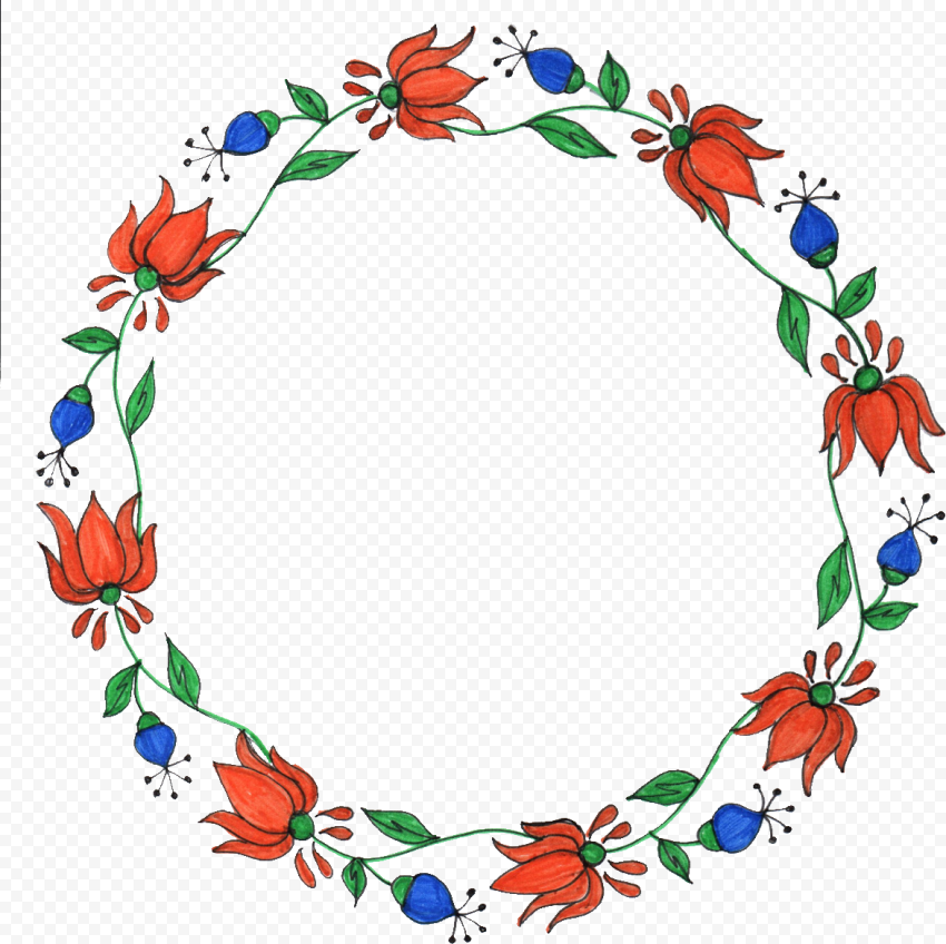 Drawing Floral Circle Border Frame PNG Image