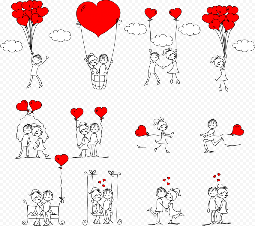 Couple holding heart balloons illustration, Drawing Romance Love Stick figure, Couple holding caring, painted, text, hand