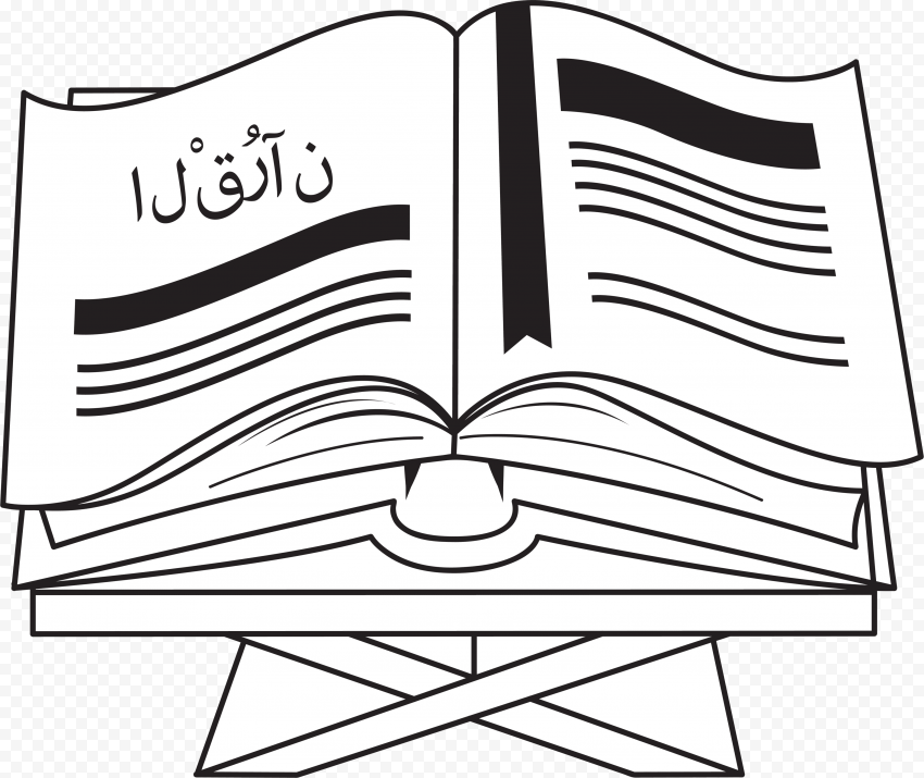 Islamic design element black white open scripture book 3d outline