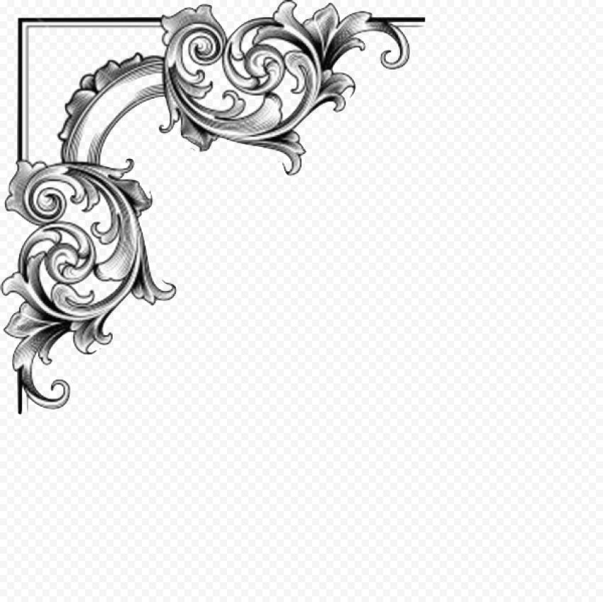 Gray scroll, Baroque Ornament Frames Gold, corner, cdr, monochrome, fictional Character