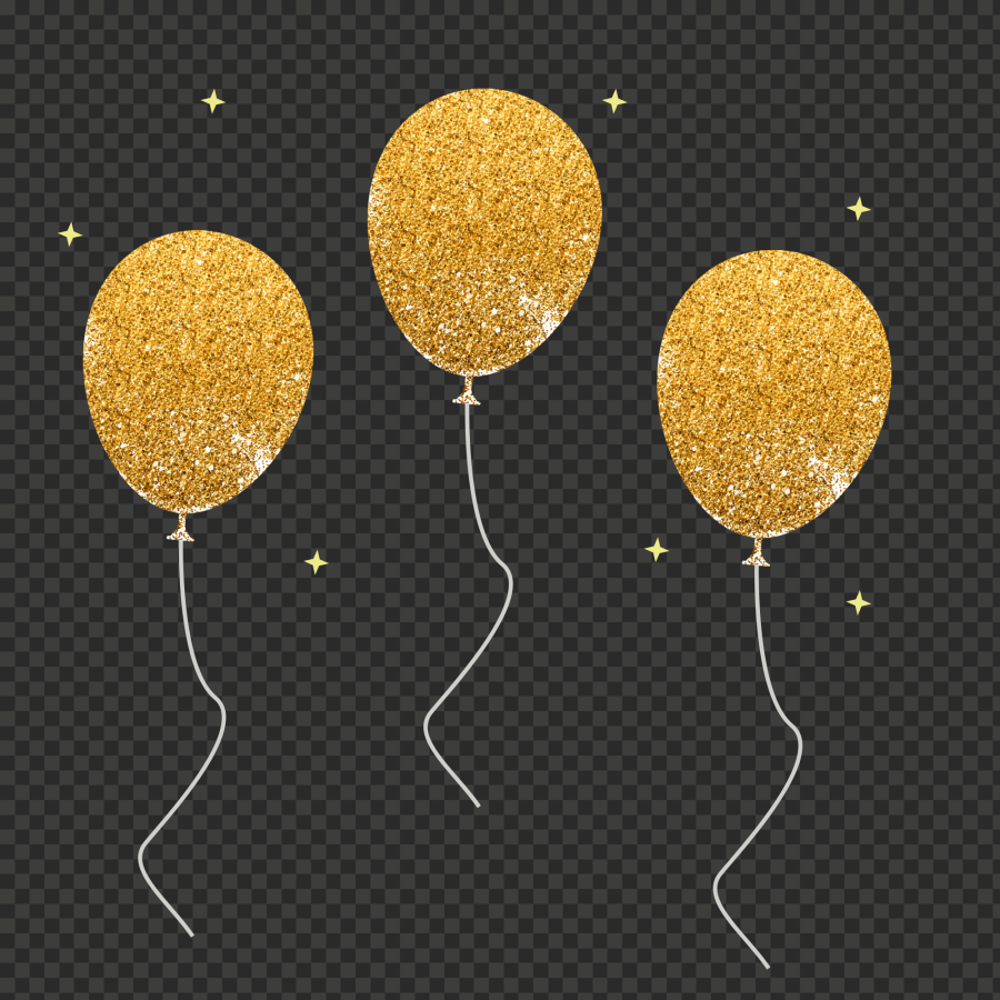 HD handmade drawning gold Ballons Flying PNG