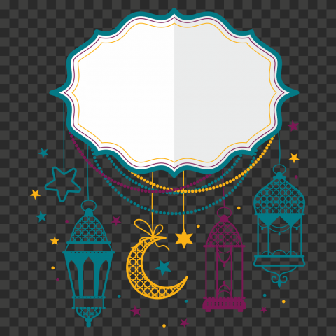 Eid Mubarak Eid al Fitr Eid al Adha, moon, white and multicolored frame concept, border, wedding Invitation, design