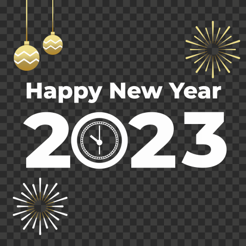 HD 2023 Happy New Year White and Gold Text Logo PNG