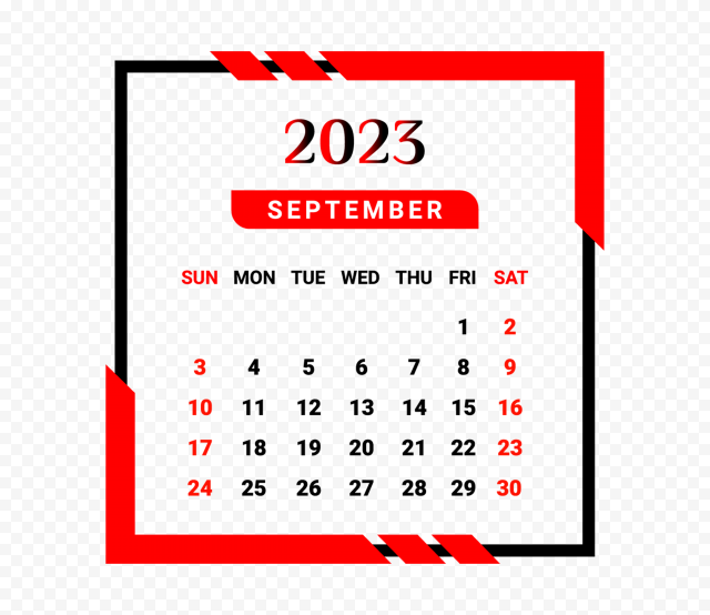 September Month 2023 Calendar With Red And Black PNG