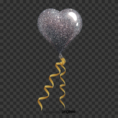 3D Silver Balloon Heart Flying PNG IMG
